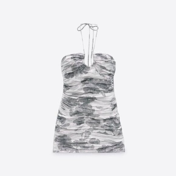 NWT Zara silver metallic floral jacquard mini holiday dress - Picture 4 of 10